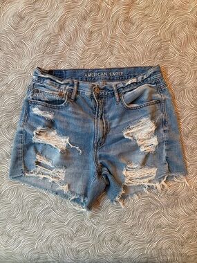 American Eagle Outfitters Ripped Denim Shorts - Light Blue